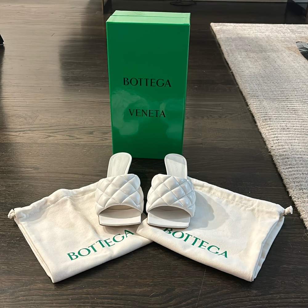 Bottega Veneta White Leather Woven Slides